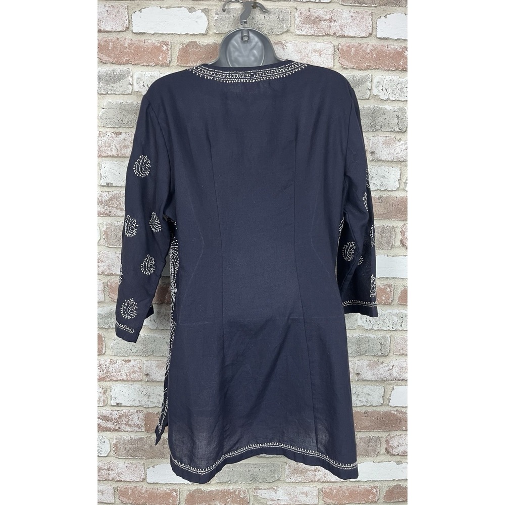 Gretchen Scott Designs Navy & White Embroidered Tunic Top Sz M Beach Resortwear - Picture 4 of 9